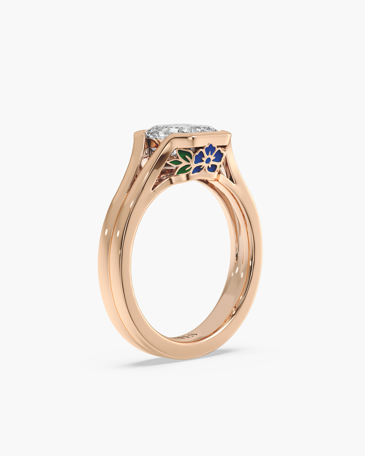 Lan Enamel Bezel asscher solitaire engagement ring in 18k rose gold, front angle