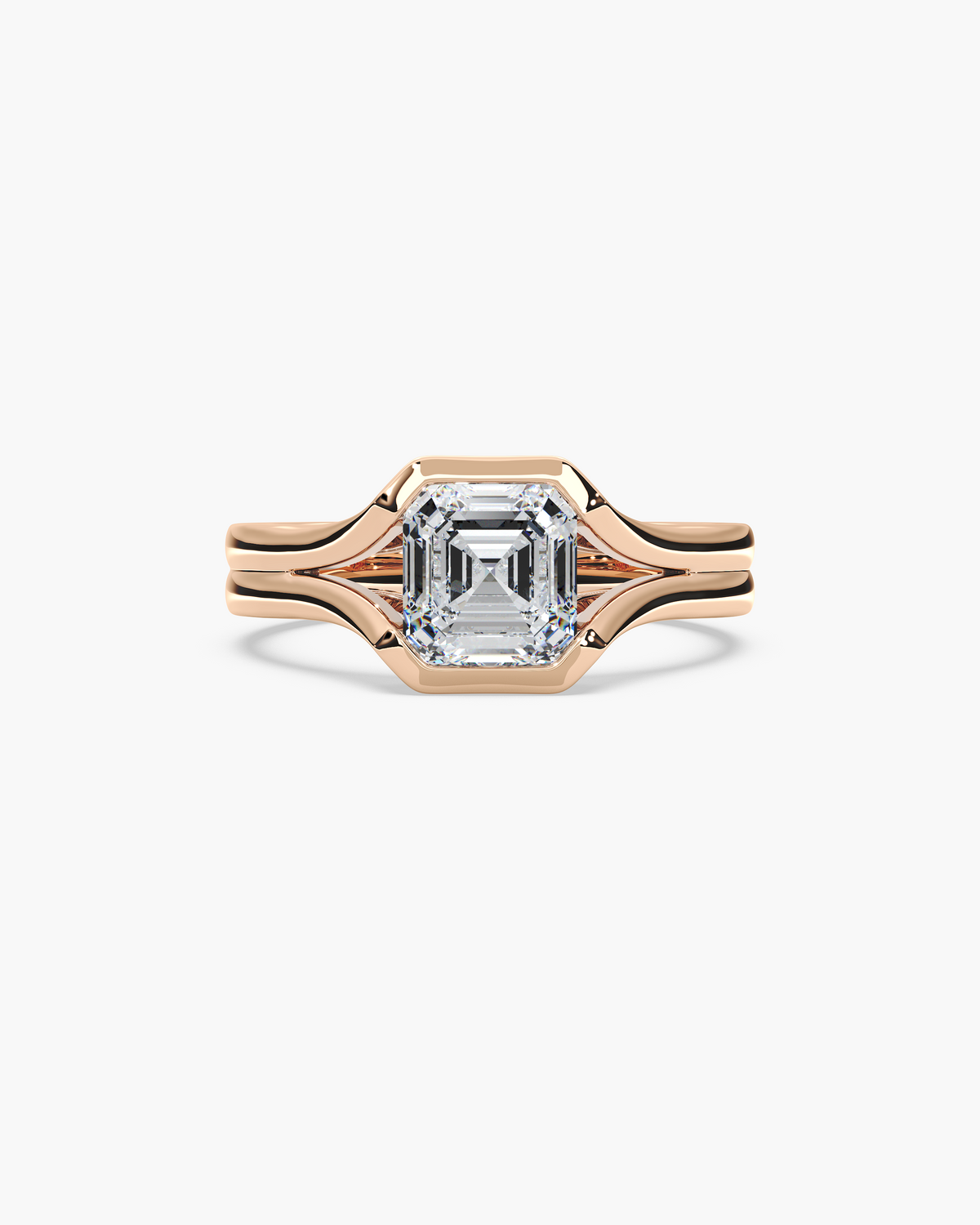 Lan Enamel Bezel asscher solitaire engagement ring in 18k rose gold, top view