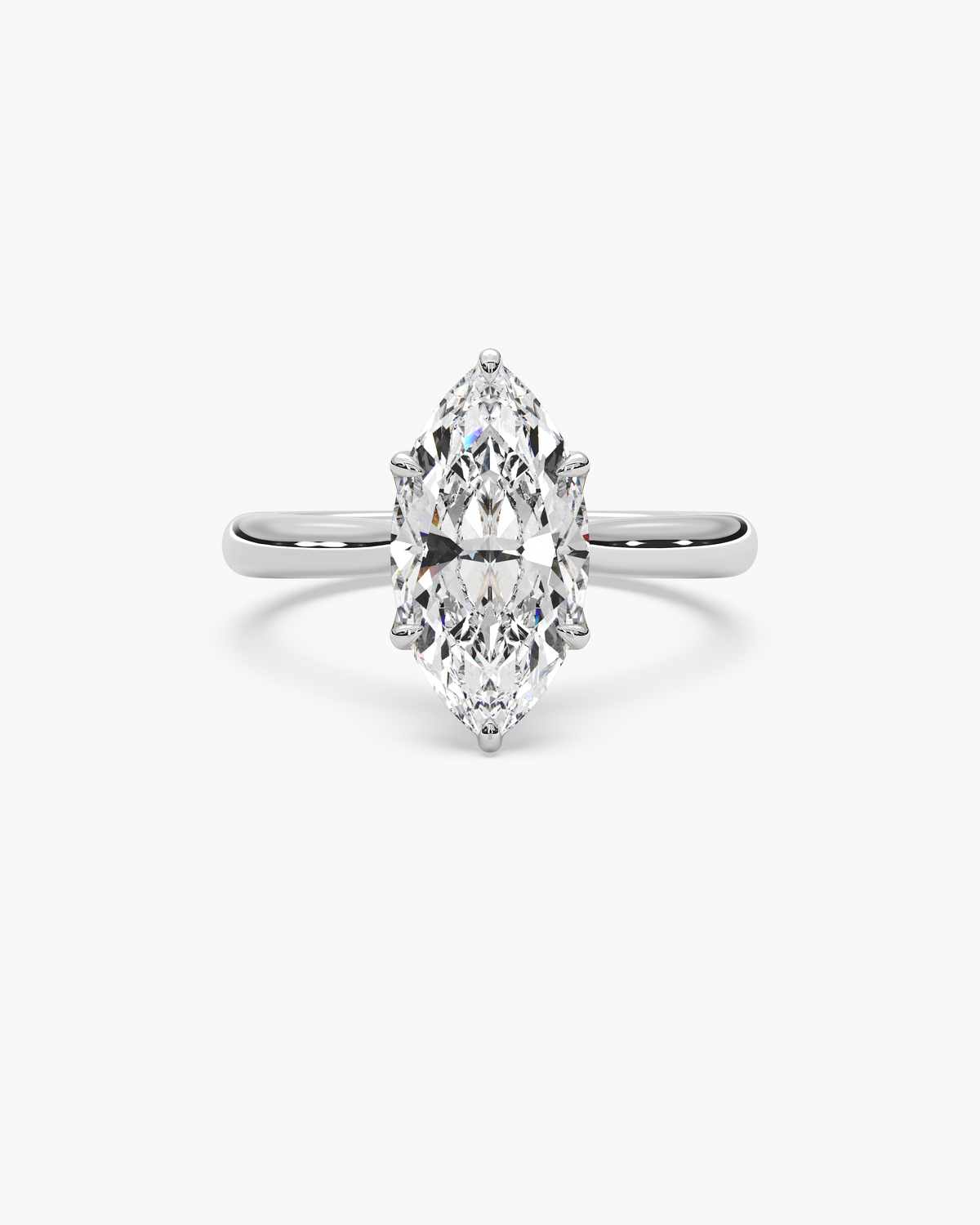 Lian Overlapping Floral marquise solitaire engagement ring in 18k white gold, top view