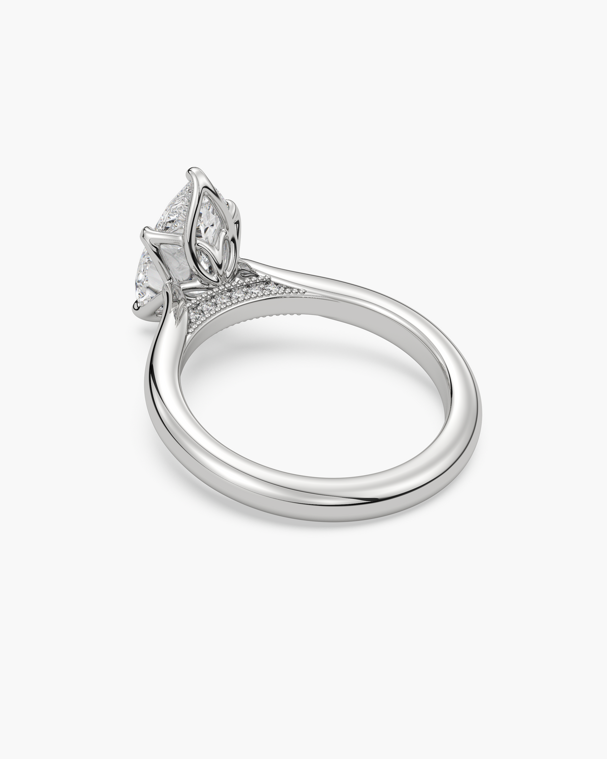 Lian Overlapping Floral pear solitaire engagement ring in 18k white gold, back angle