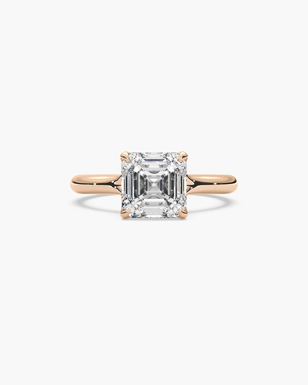 Mei Trellis asscher solitaire engagement ring in 18k rose gold, top view