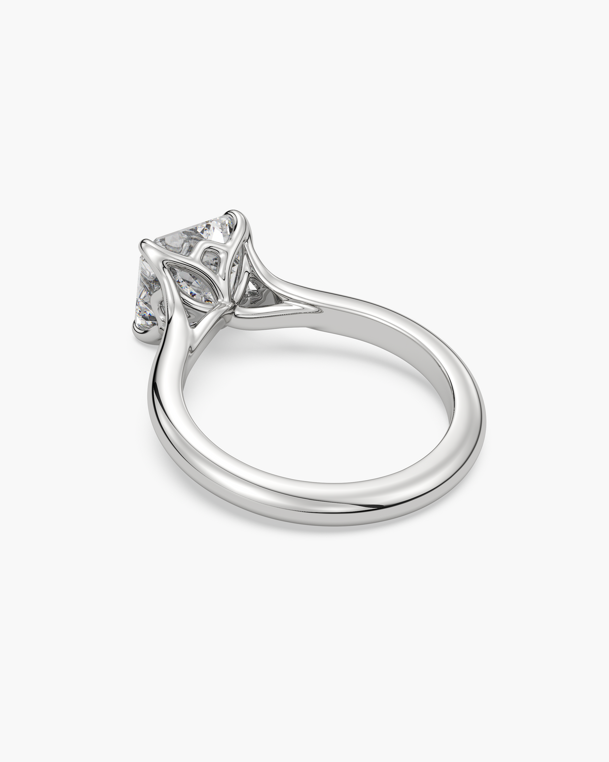 Mei Trellis asscher solitaire engagement ring in 18k white gold, back angle