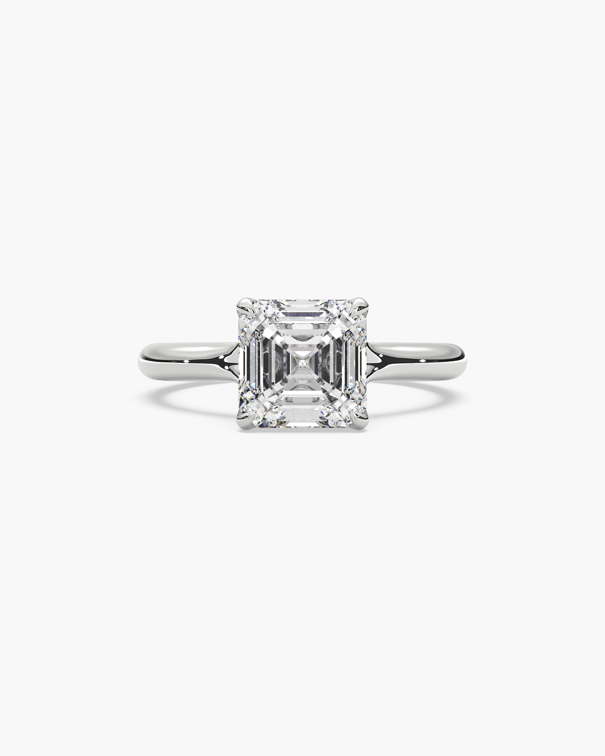 Mei Trellis asscher solitaire engagement ring in 18k white gold, top view