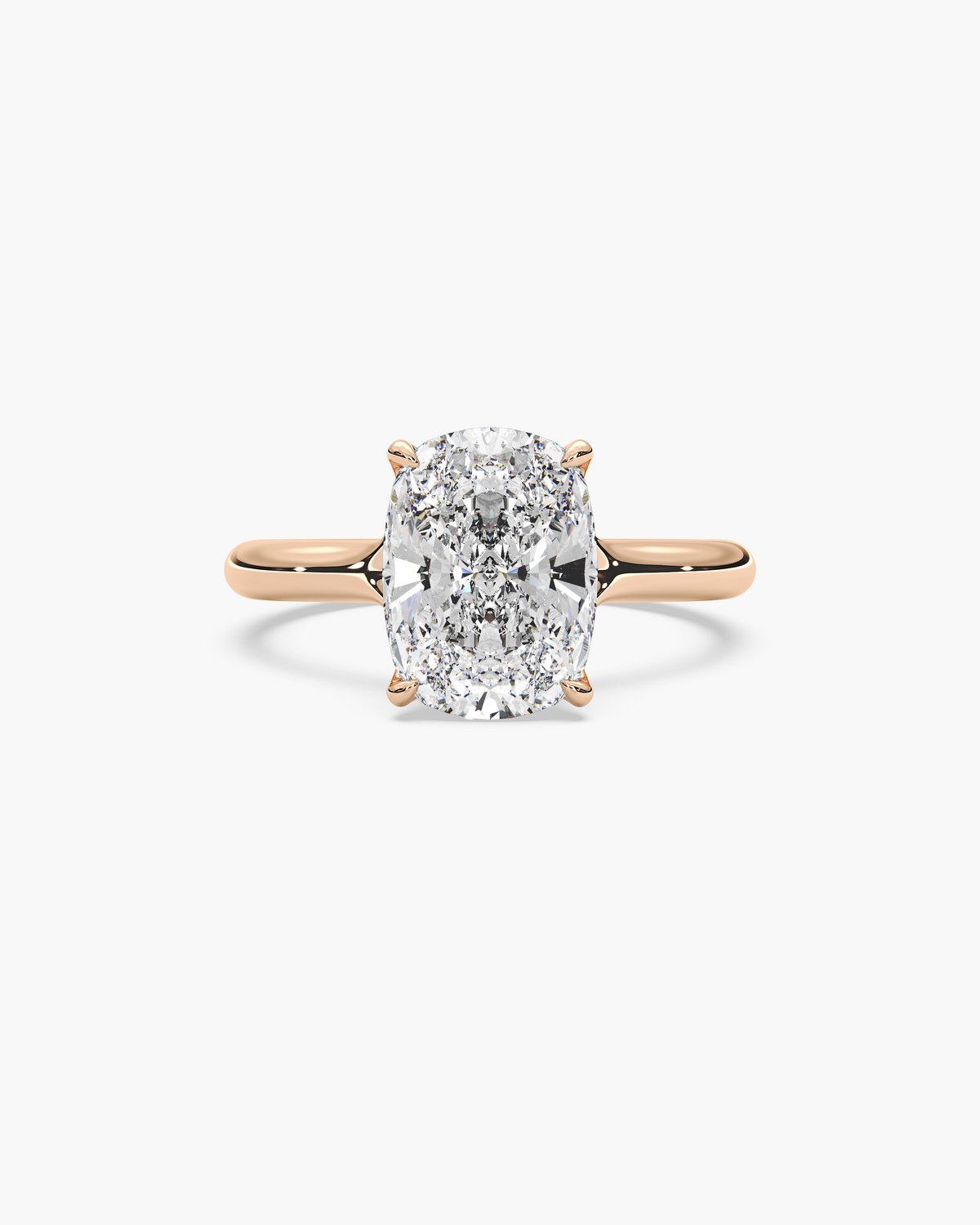 Mei Trellis elongated cushion solitaire engagement ring in 18k rose gold, top view