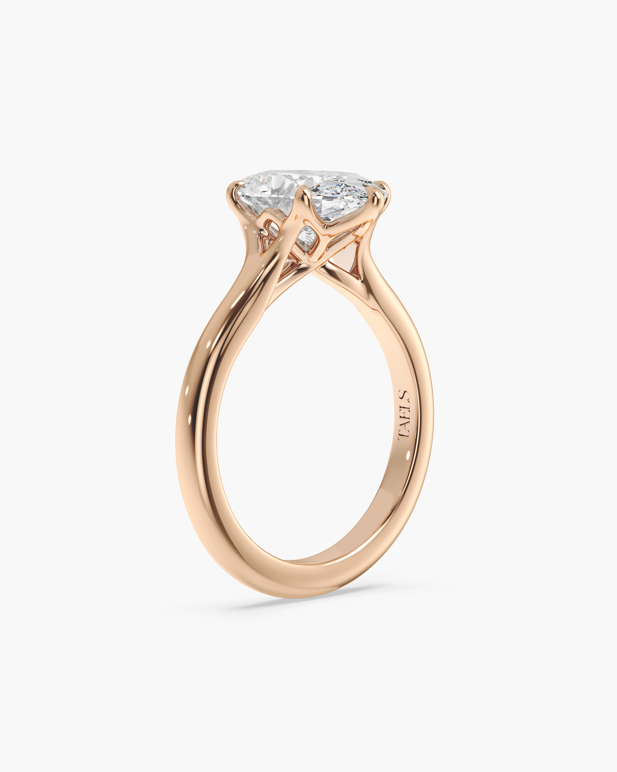 Mei Trellis oval solitaire engagement ring in 18k rose gold, front angle