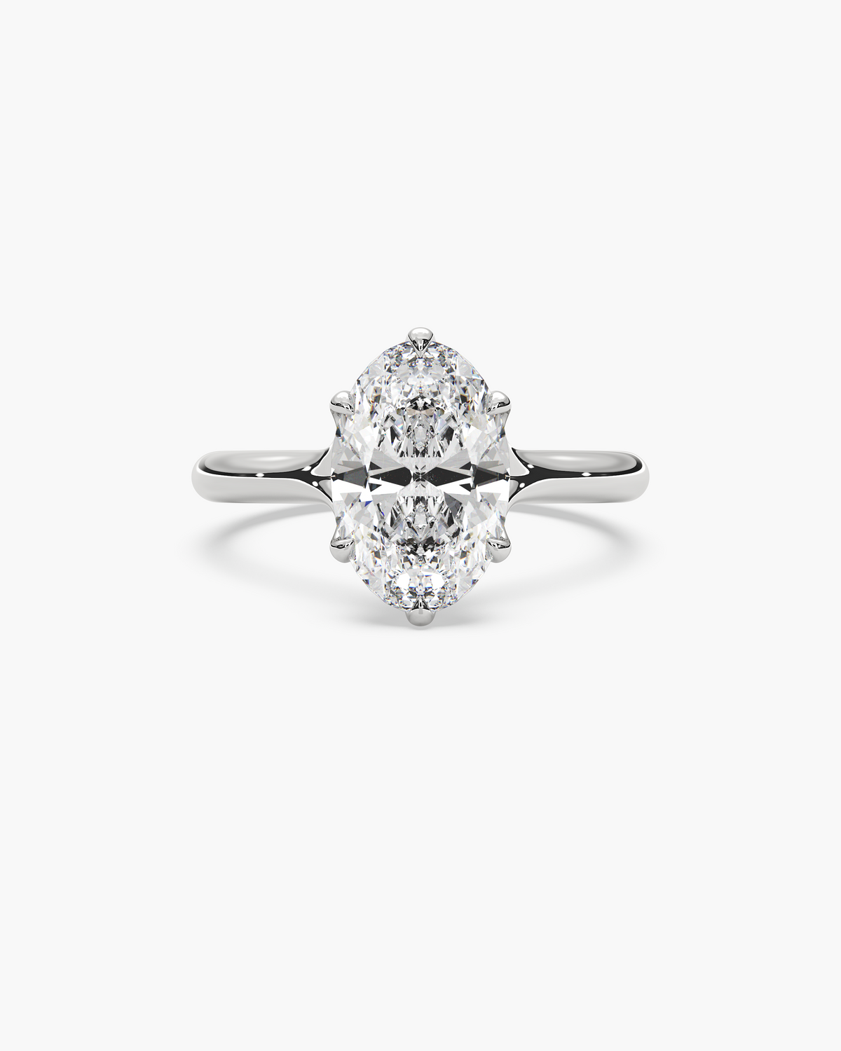 Mei Trellis oval solitaire engagement ring in 18k white gold, top view