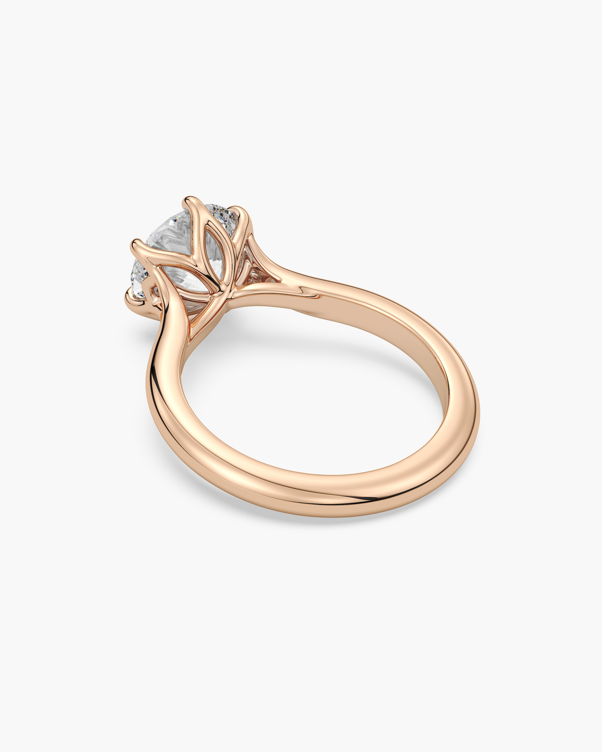 Mei Trellis round solitaire engagement ring in 18k rose gold, back angle