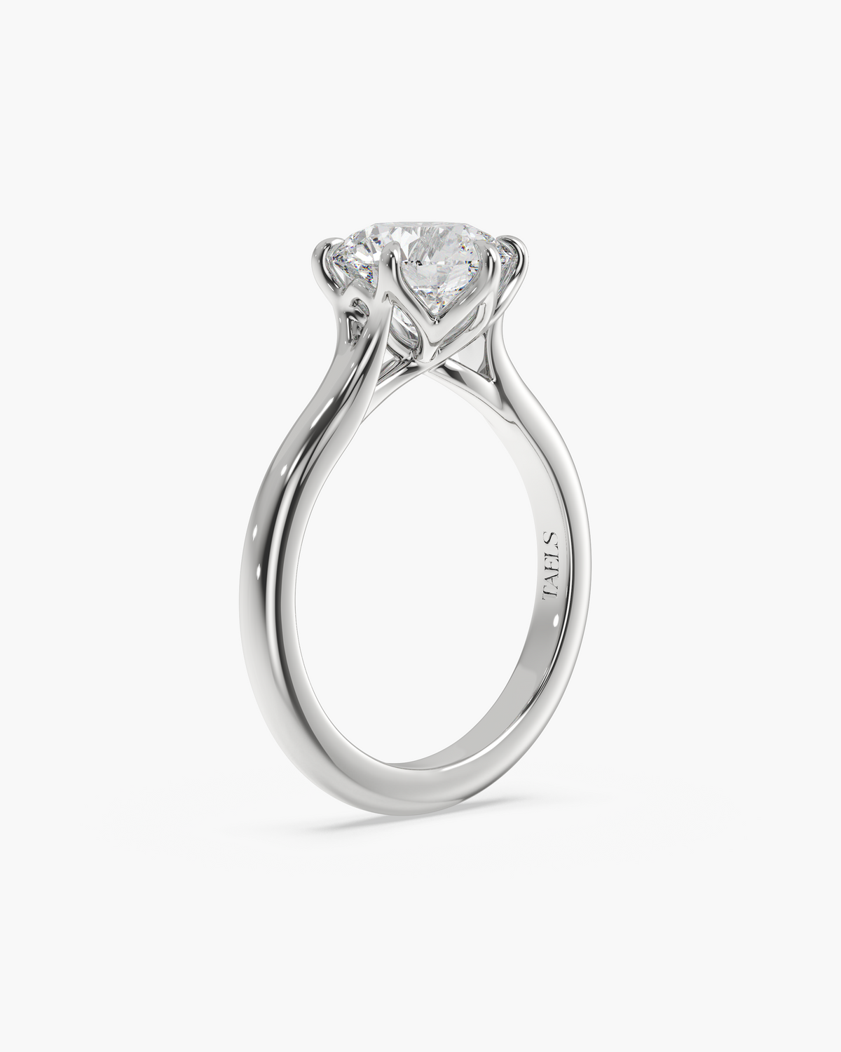 Mei Trellis round solitaire engagement ring in 18k white gold, front angle