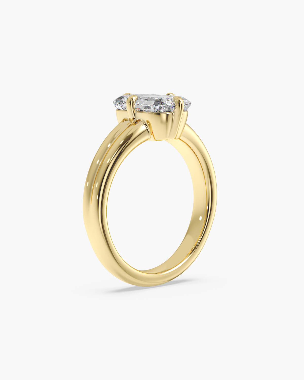 Sen Ribbed emerald cut solitaire engagement ring in 18k yellow gold, front angle