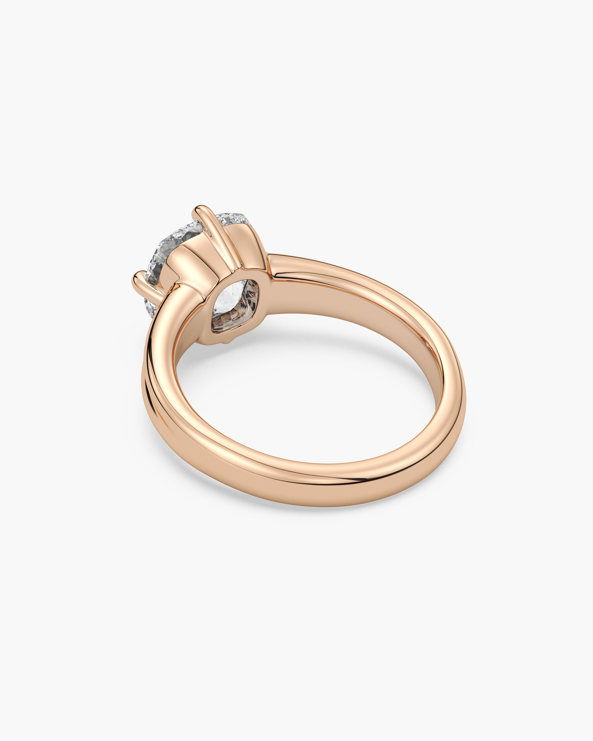 Sen Ribbed old mine cushion solitaire engagement ring in 18k rose gold, back angle