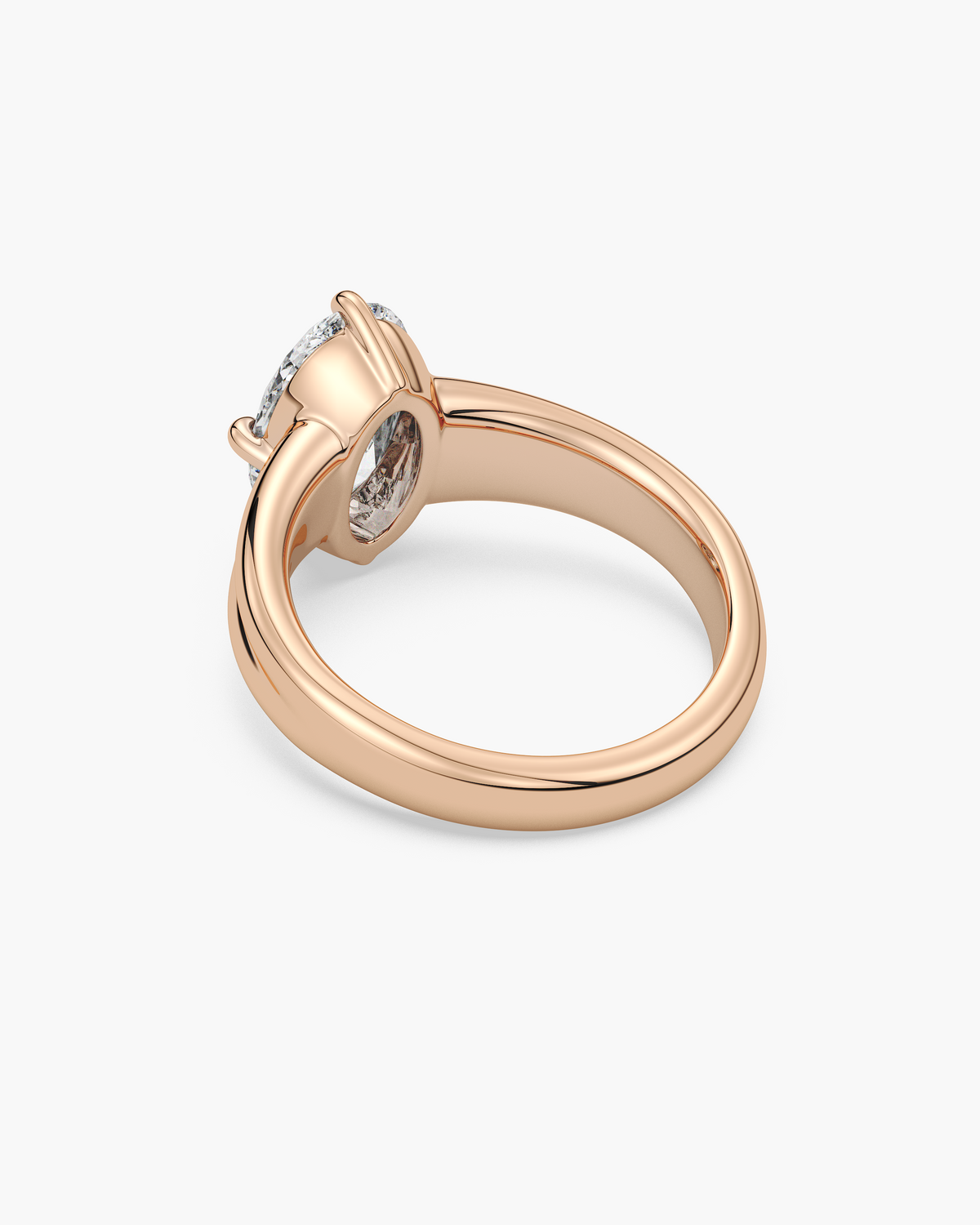 Sen Ribbed oval solitaire engagement ring in 18k rose gold, back angle