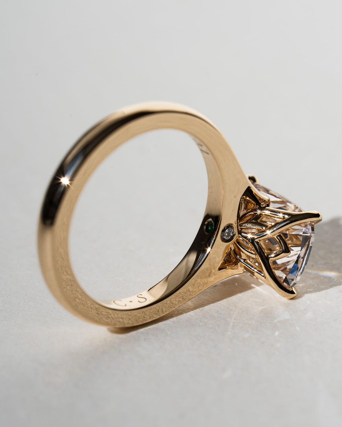 Champagne Old mine cut Diamond Solitaire
