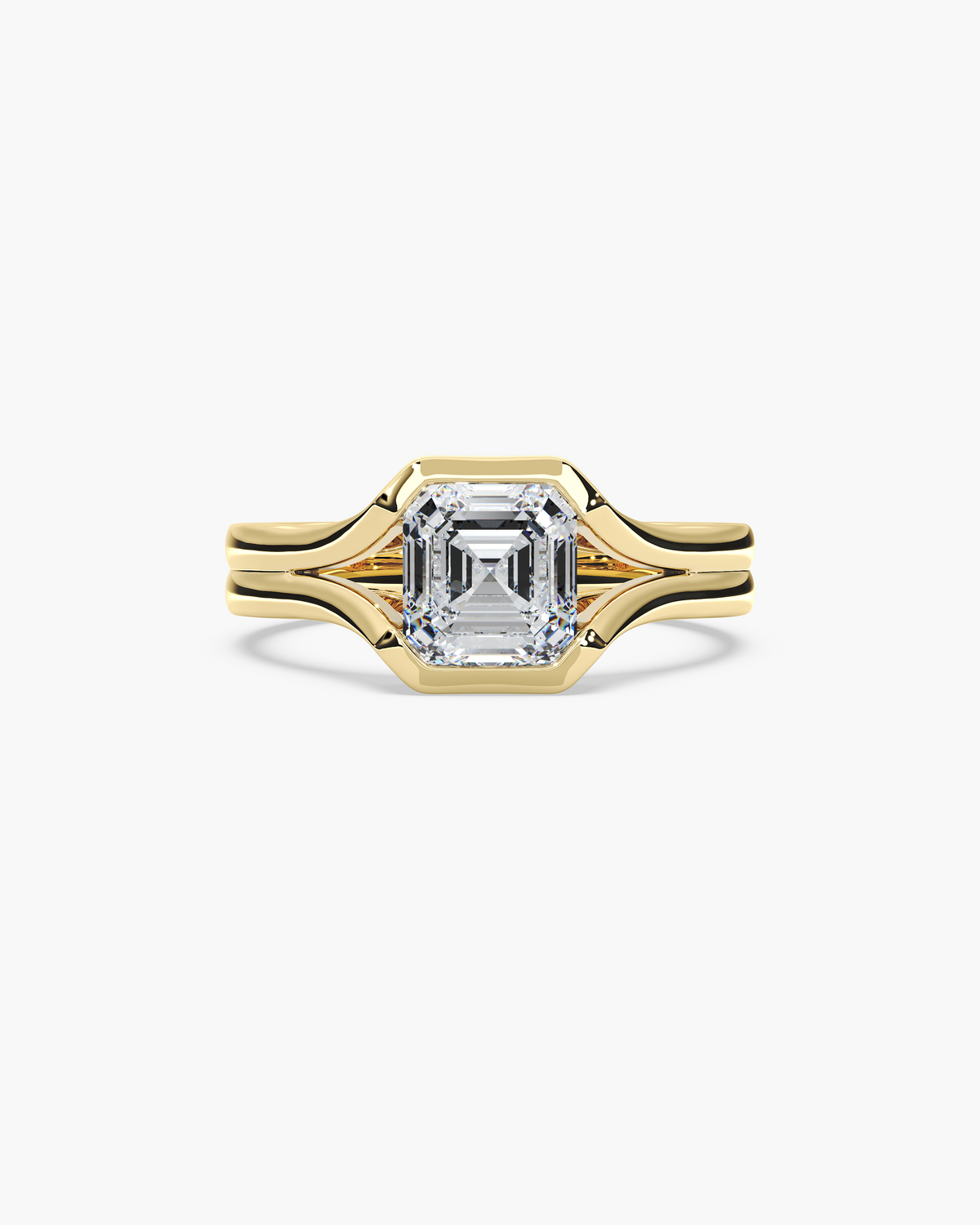 Lan Enamel Bezel asscher solitaire engagement ring in 18k yellow gold, top view