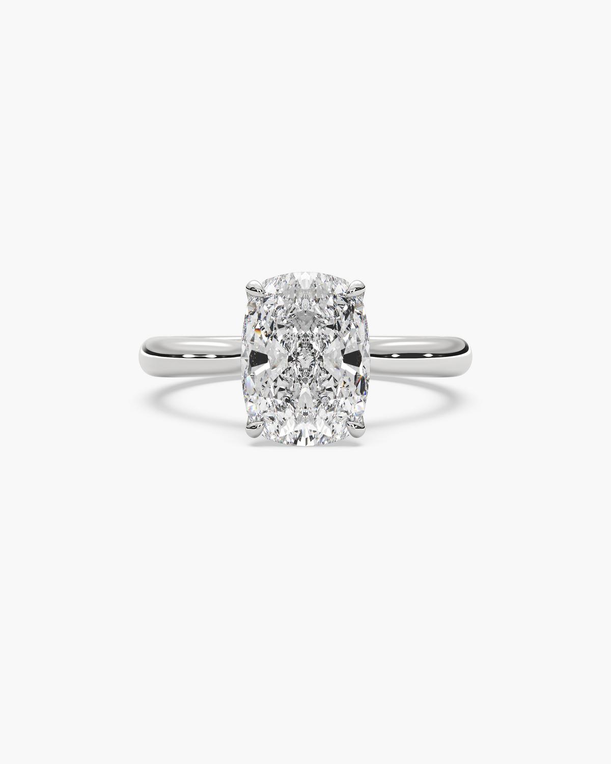 Lian Overlapping Floral cushion solitaire engagement ring in 18k white gold, top view