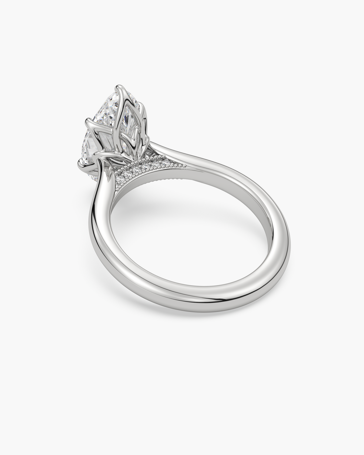 Lian Overlapping Floral marquise solitaire engagement ring in 18k white gold, back angle