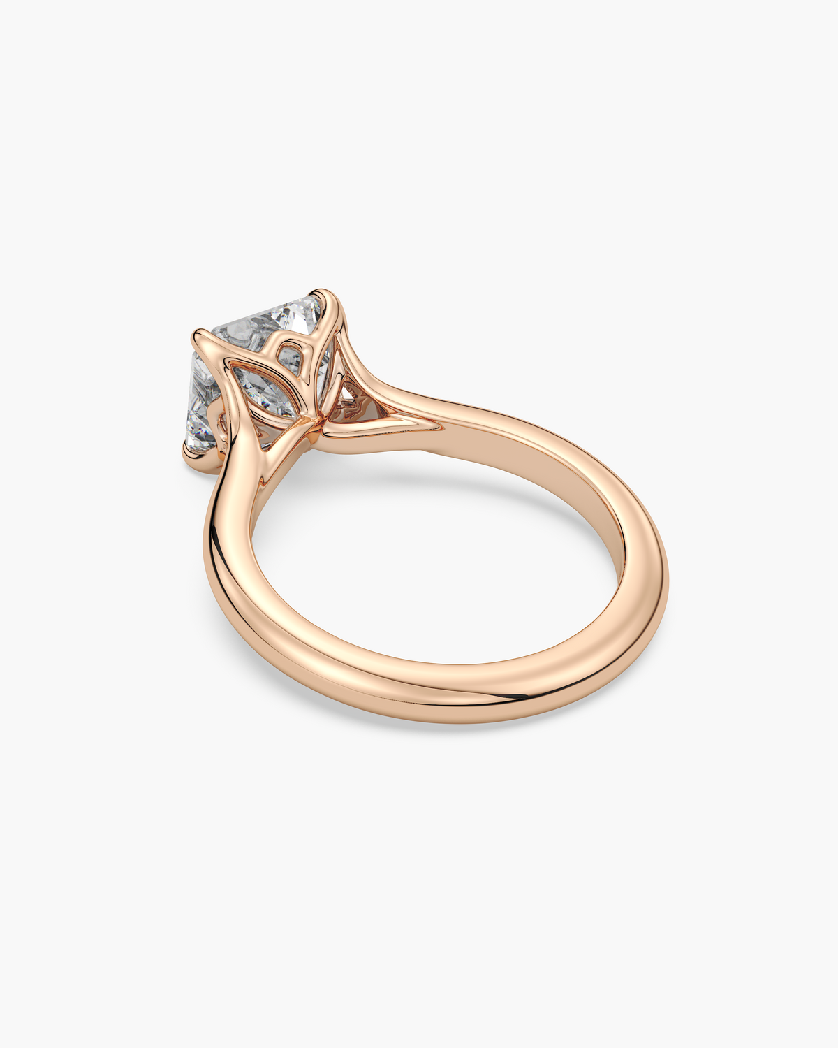 Mei Trellis asscher solitaire engagement ring in 18k rose gold, back angle
