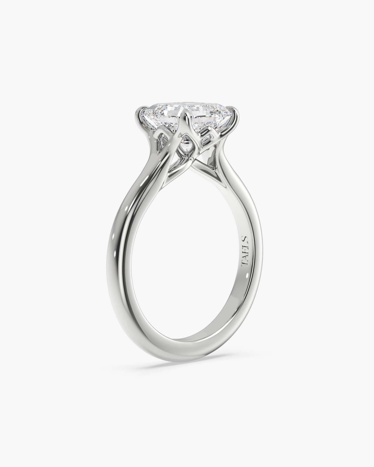 Mei Trellis asscher solitaire engagement ring in 18k white gold, front angle