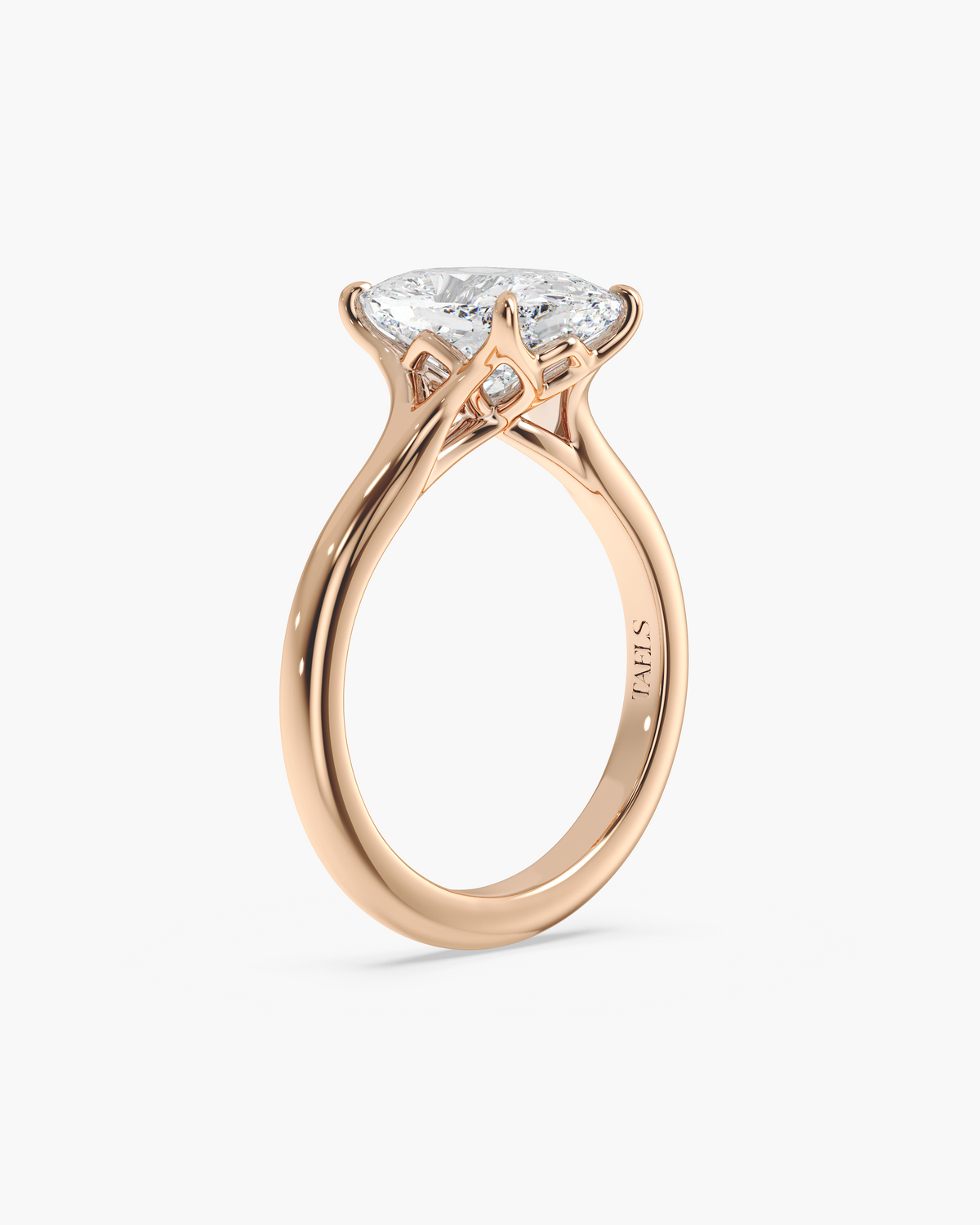 Mei Trellis elongated cushion solitaire engagement ring in 18k rose gold, front angle