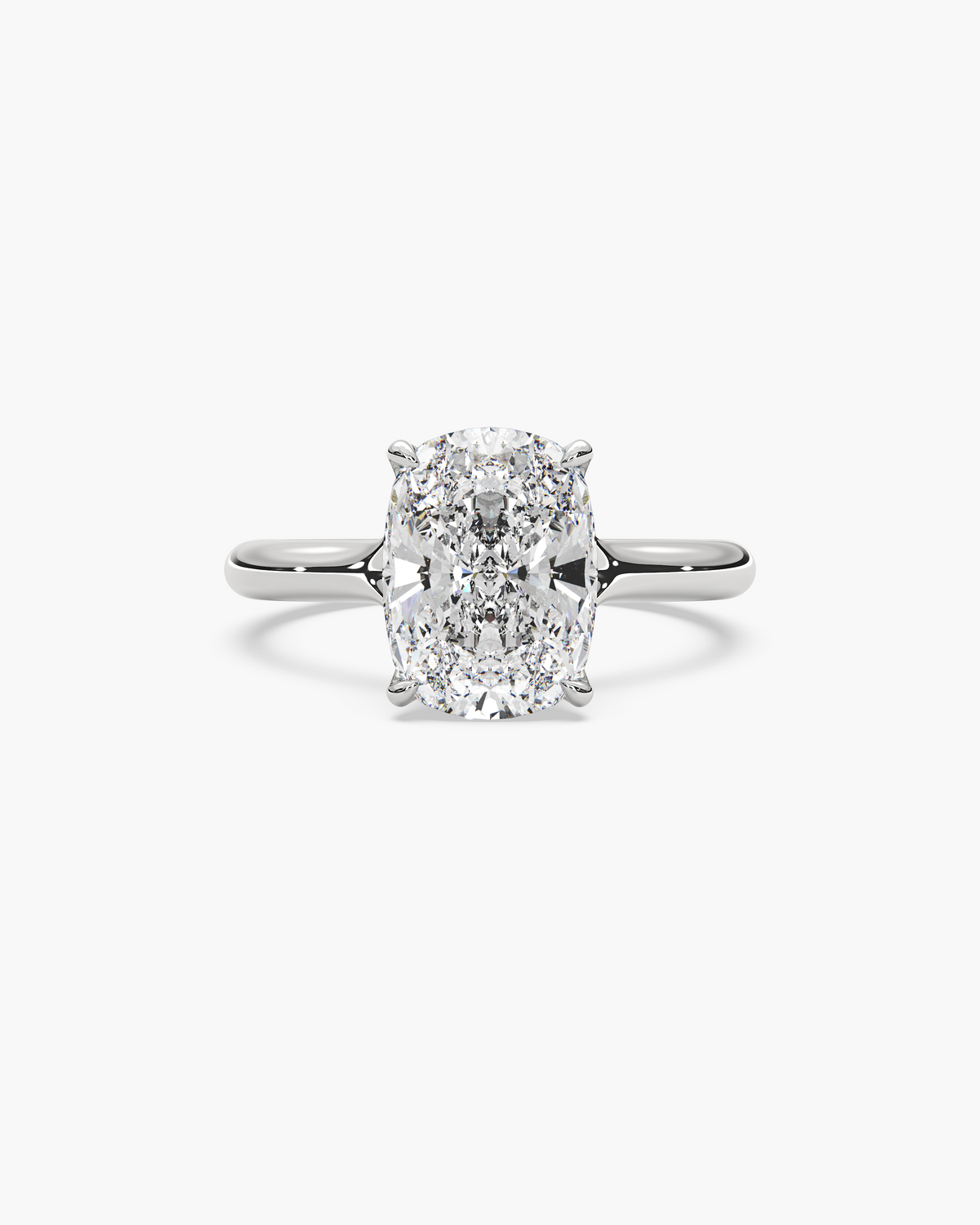 Mei Trellis elongated cushion solitaire engagement ring in 18k white gold, top view