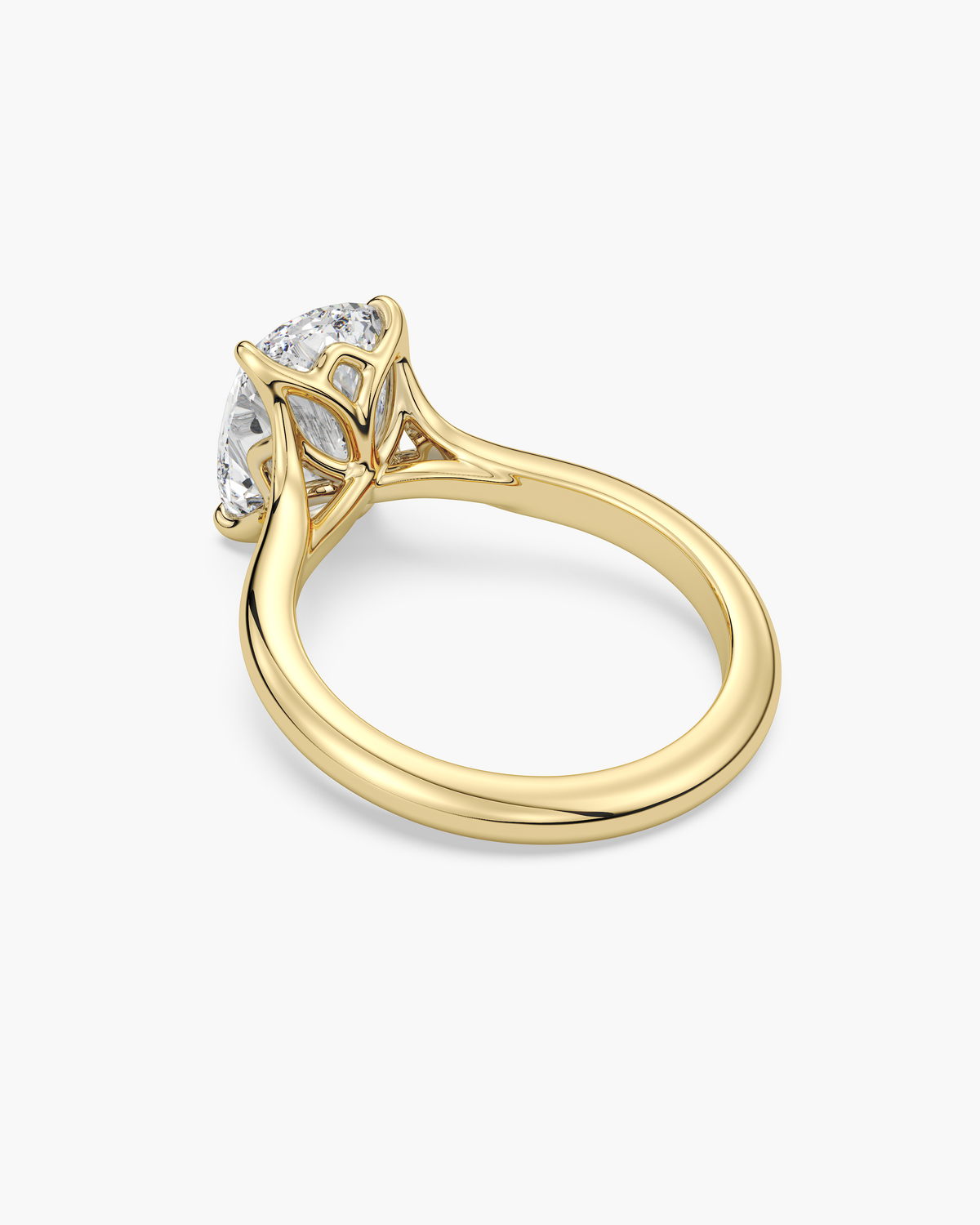 Mei Trellis elongated cushion solitaire engagement ring in 18k yellow gold, back angle