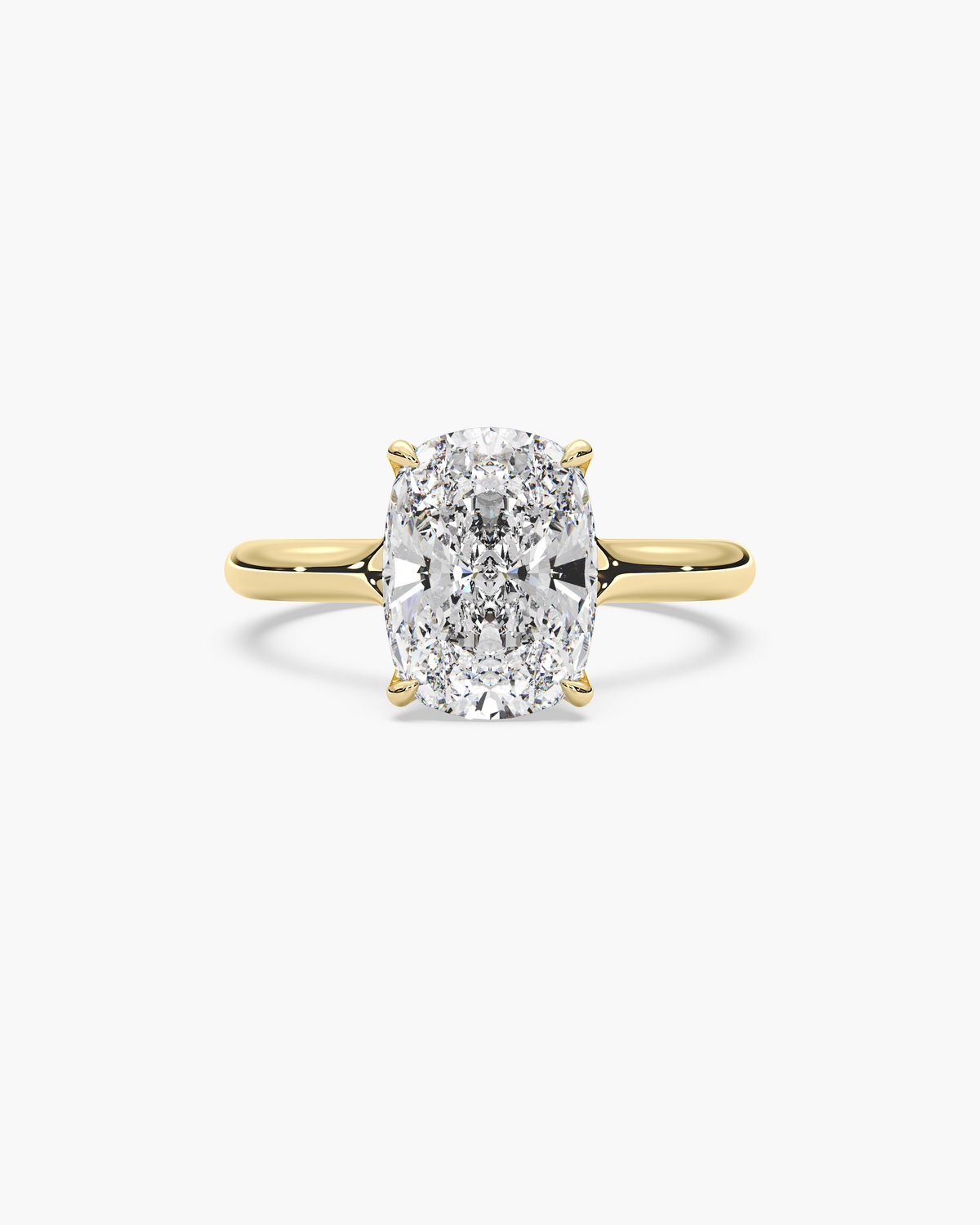 Mei Trellis elongated cushion solitaire engagement ring in 18k yellow gold, top view