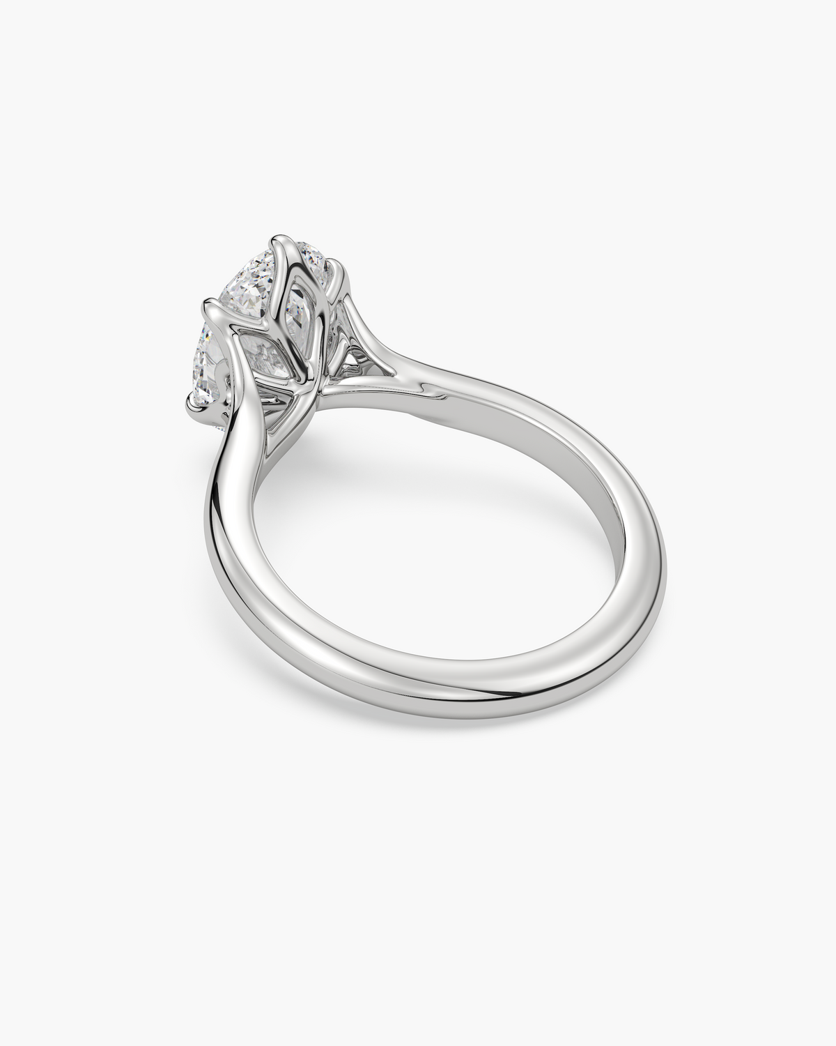 Mei Trellis oval solitaire engagement ring in 18k white gold, back angle