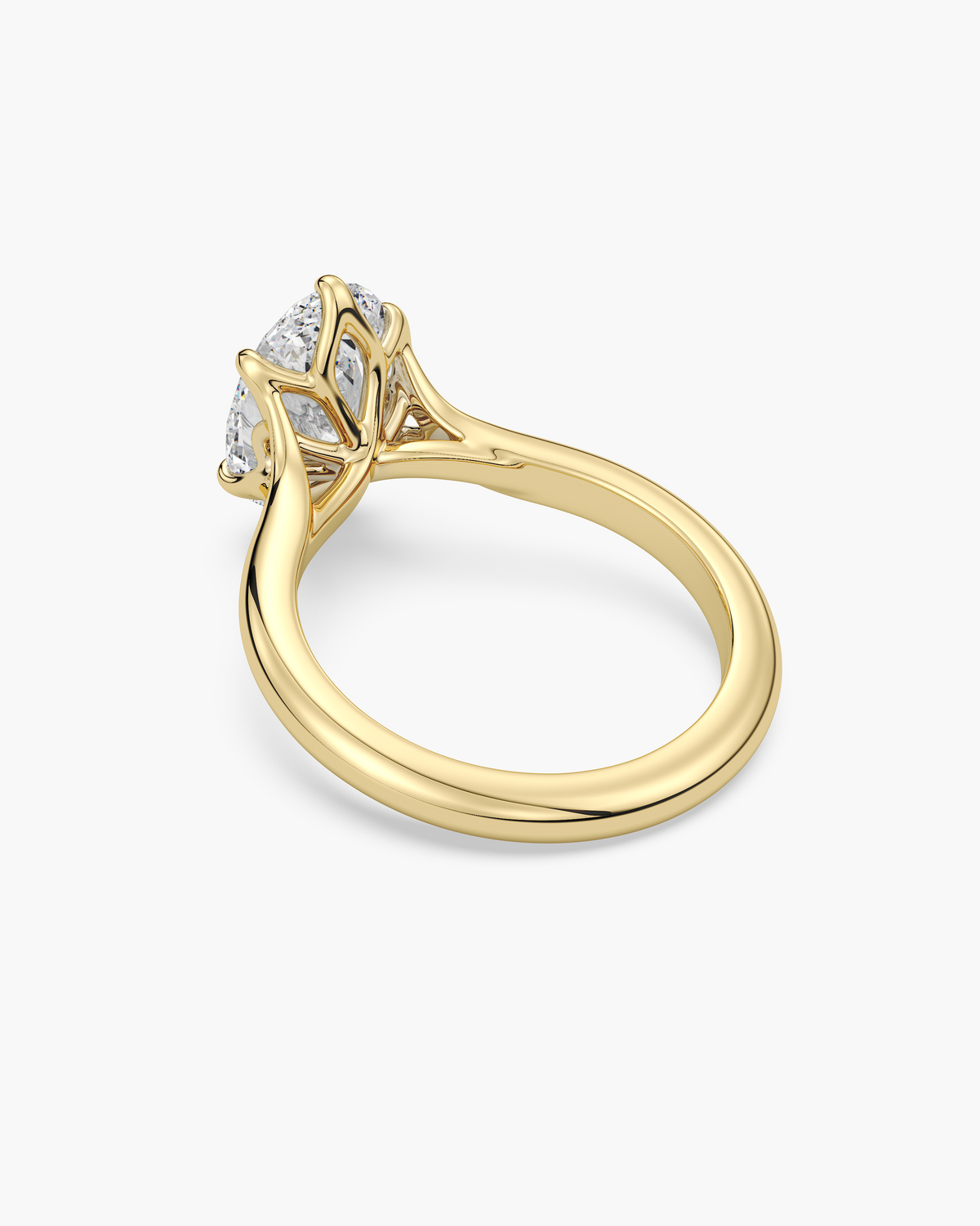 Mei Trellis oval solitaire engagement ring in 18k yellow gold, back angle