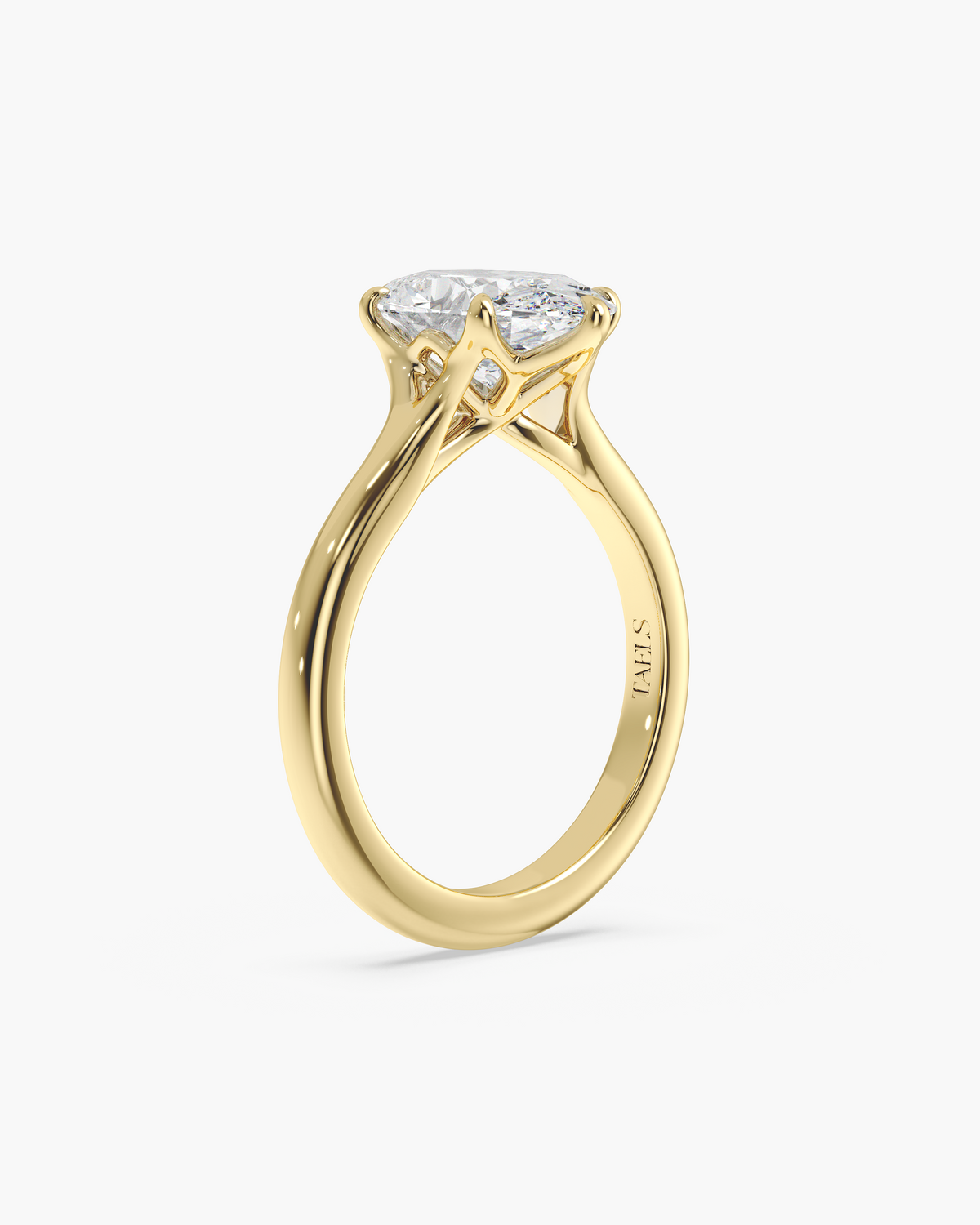 Mei Trellis oval solitaire engagement ring in 18k yellow gold, front angle