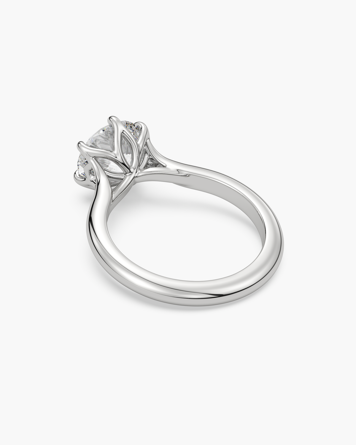 Mei Trellis round solitaire engagement ring in 18k white gold, back angle