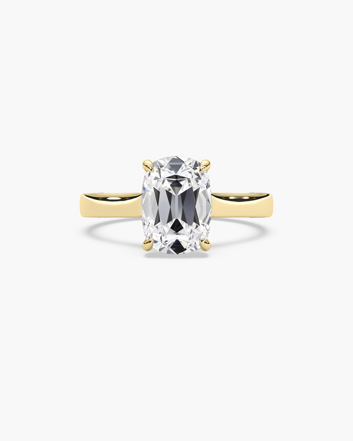 Ming Hidden Halo old mine cut solitaire engagement ring in 18k yellow gold, top view