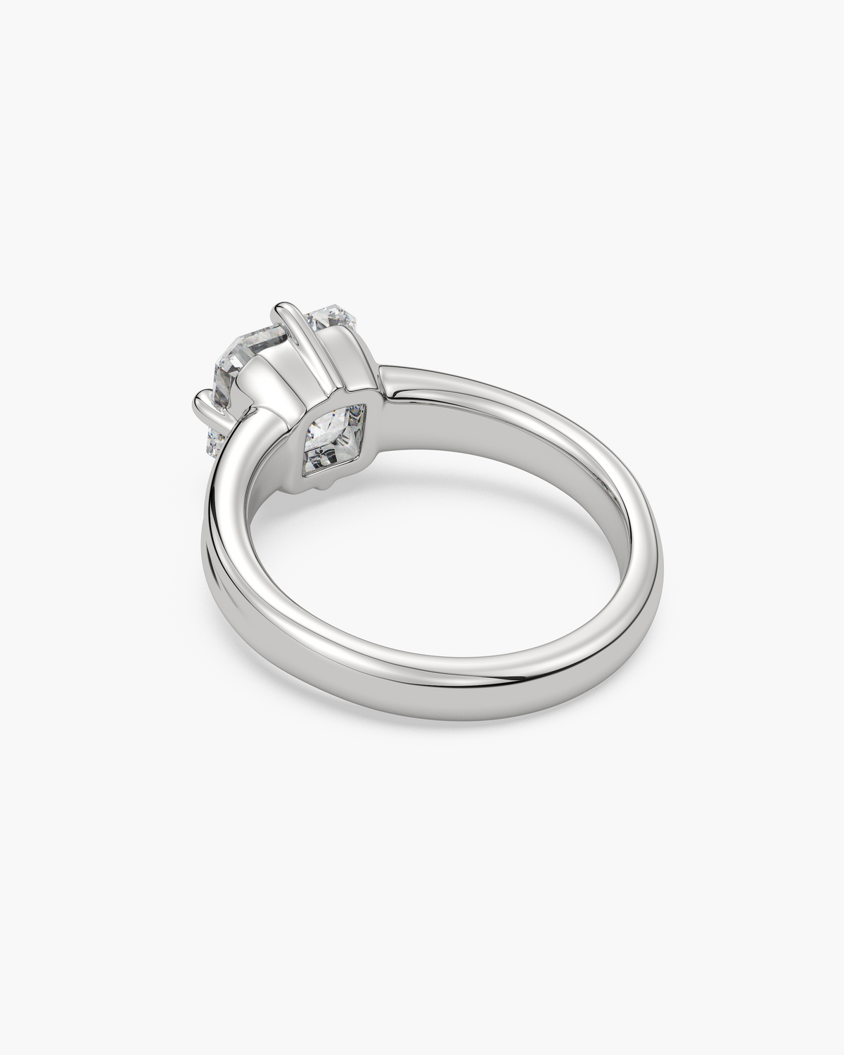 Sen Ribbed asscher solitaire engagement ring in 18k white gold, back angle