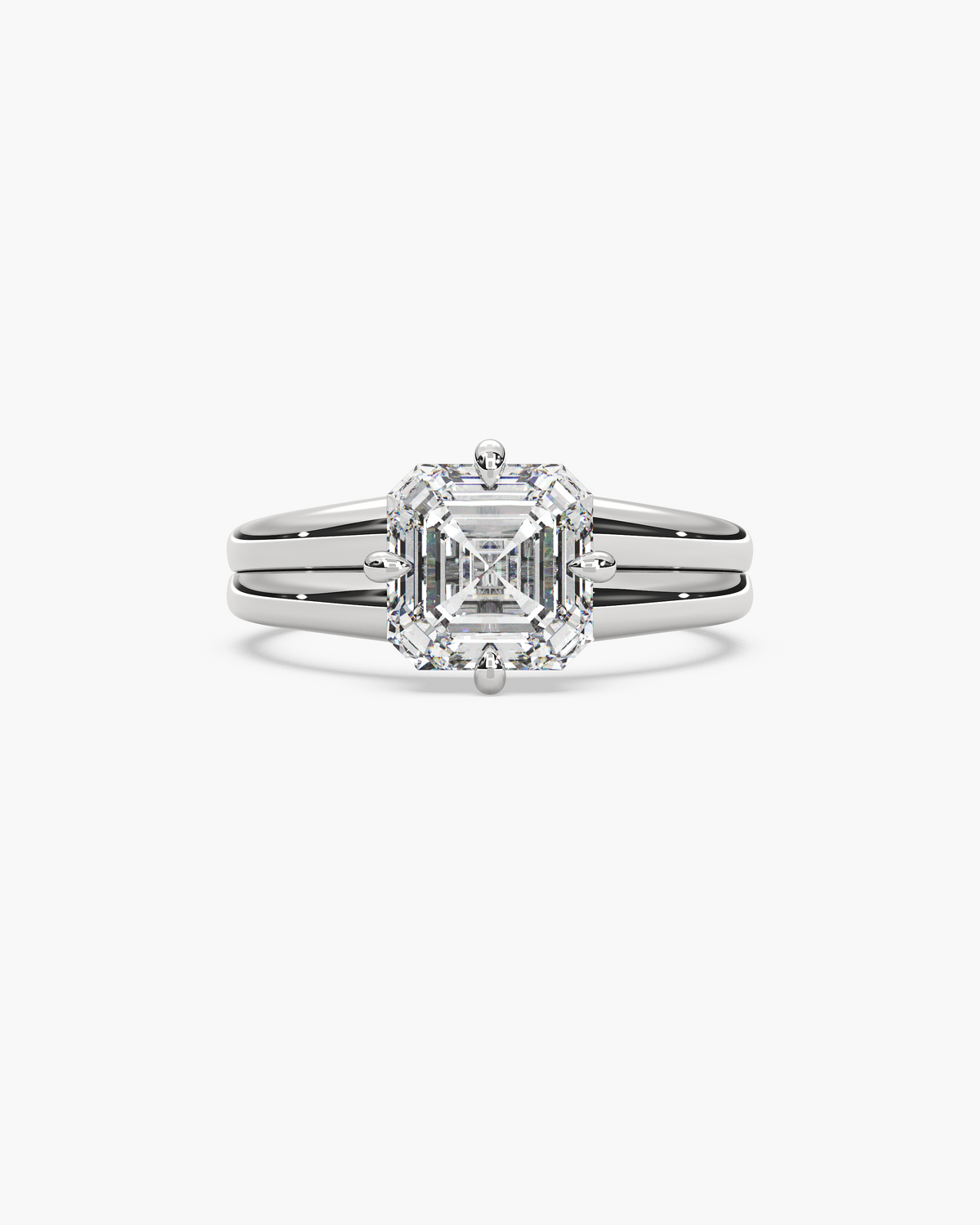 Sen Ribbed asscher solitaire engagement ring in 18k white gold, top view