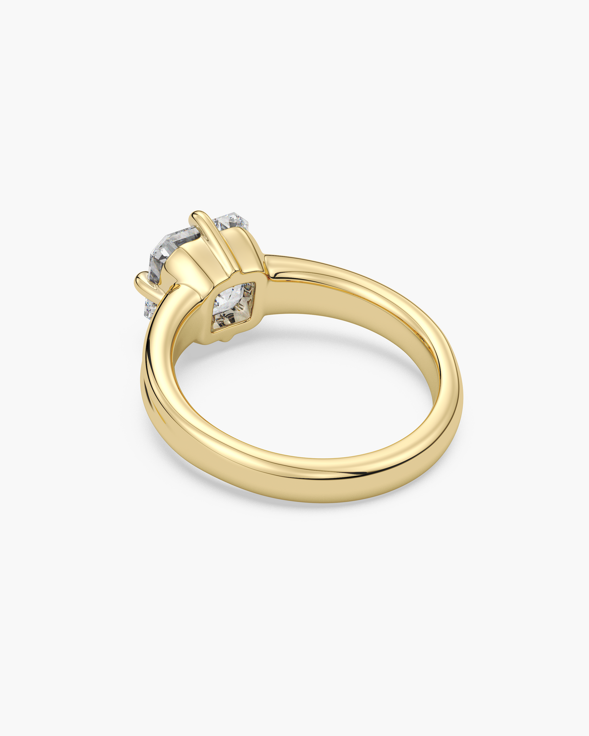 Sen Ribbed asscher solitaire engagement ring in 18k yellow gold, back angle