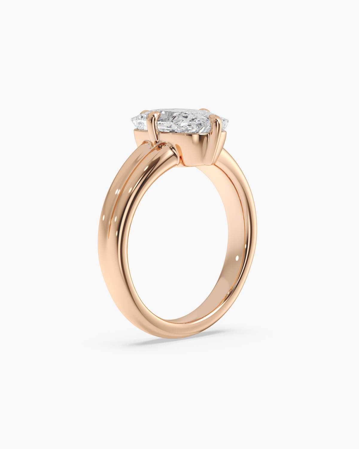 Sen Ribbed elongated cushion solitaire engagement ring in 18k rose gold, front angle