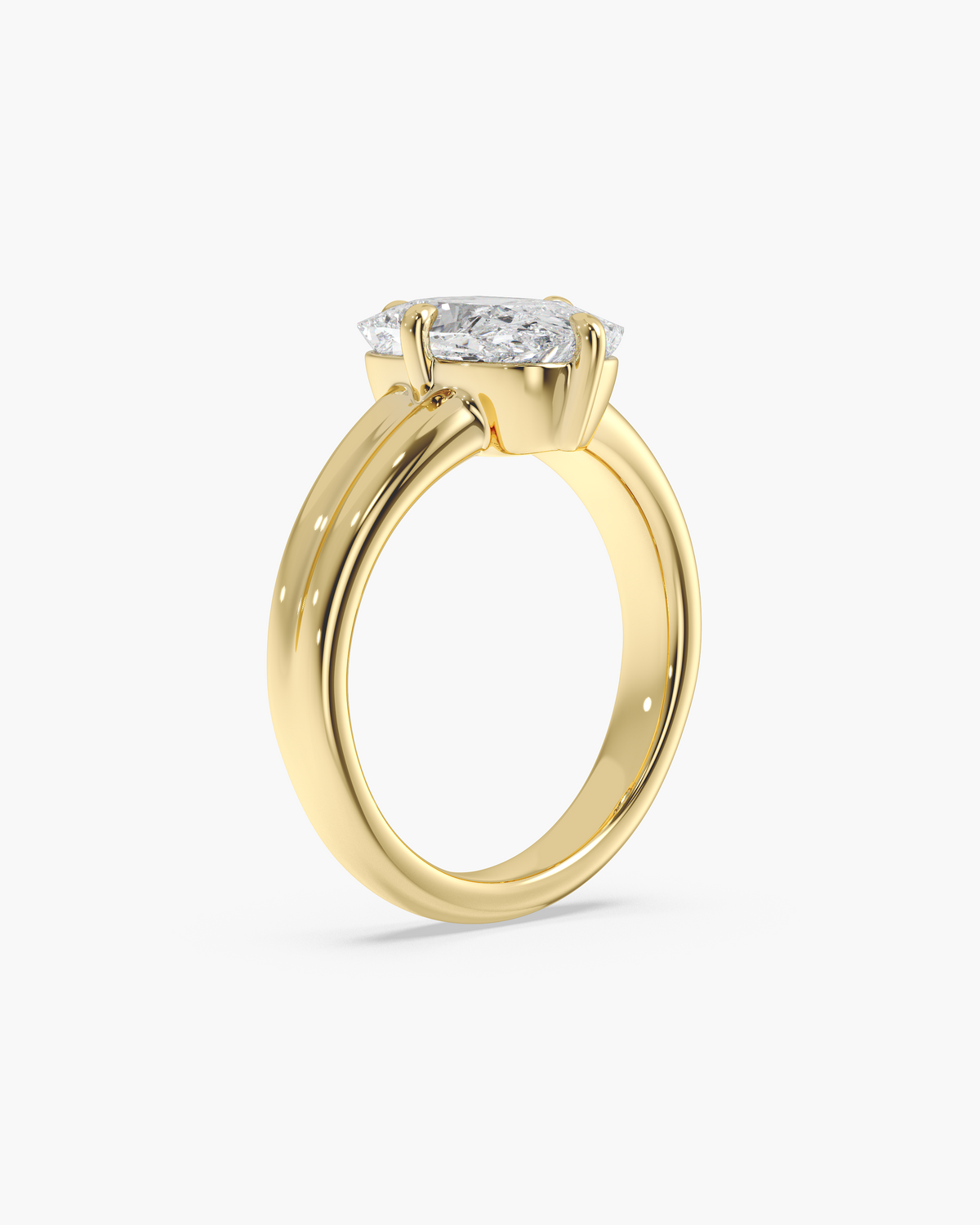 Sen Ribbed elongated cushion solitaire engagement ring in 18k yellow gold, front angle