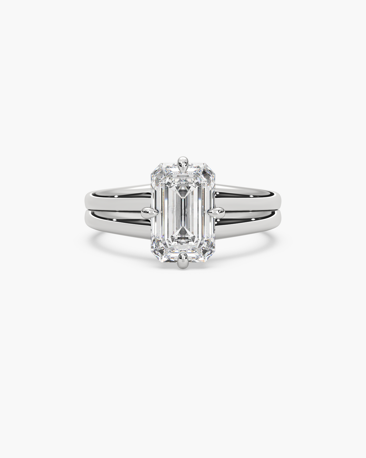 Sen Ribbed emerald cut solitaire engagement ring in 18k white gold, top view