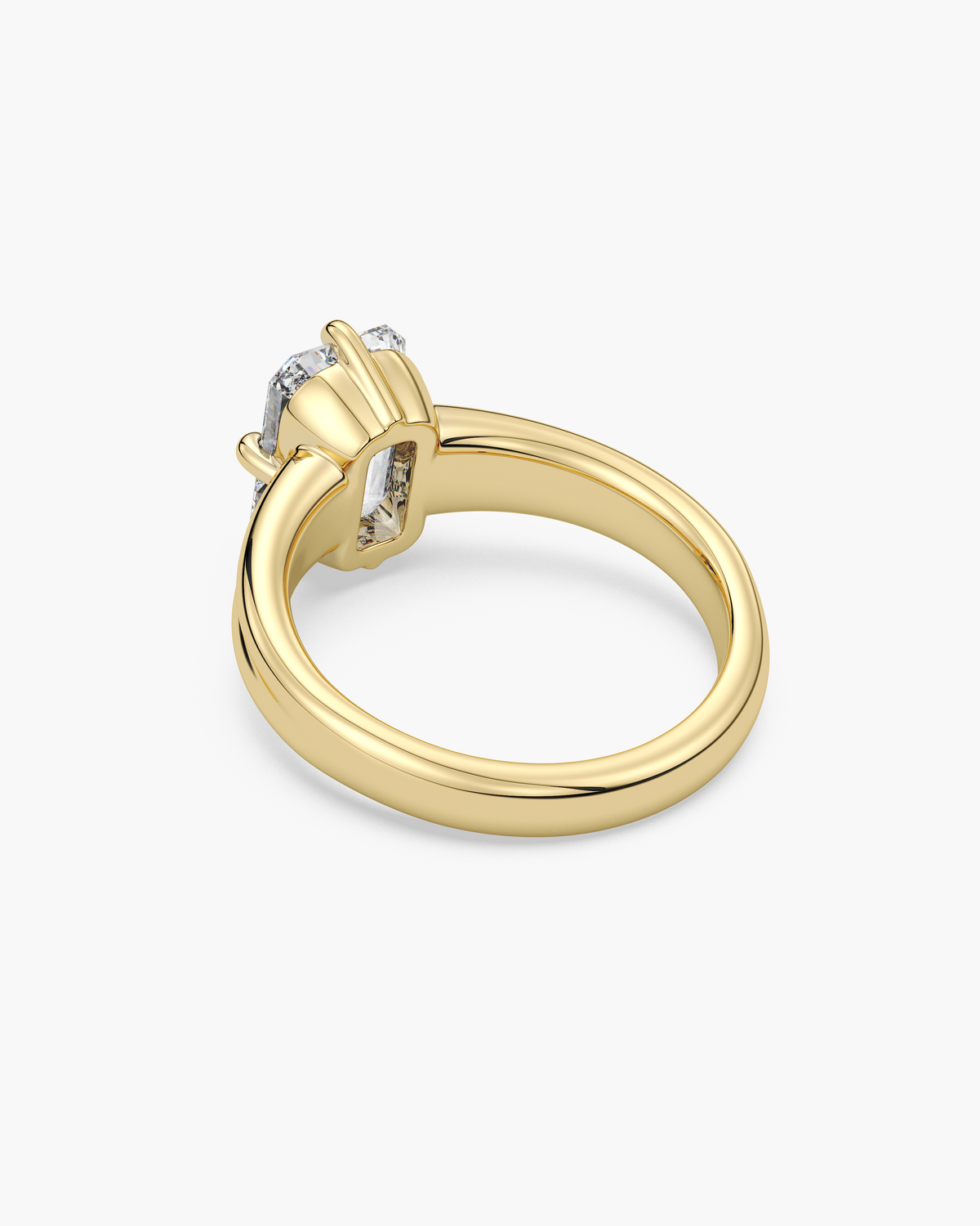 Sen Ribbed emerald cut solitaire engagement ring in 18k yellow gold, back angle