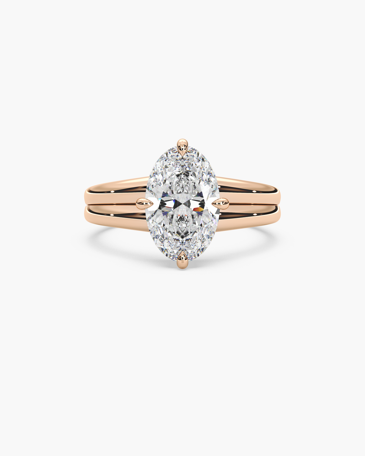 Sen Ribbed oval solitaire engagement ring in 18k rose gold, top view