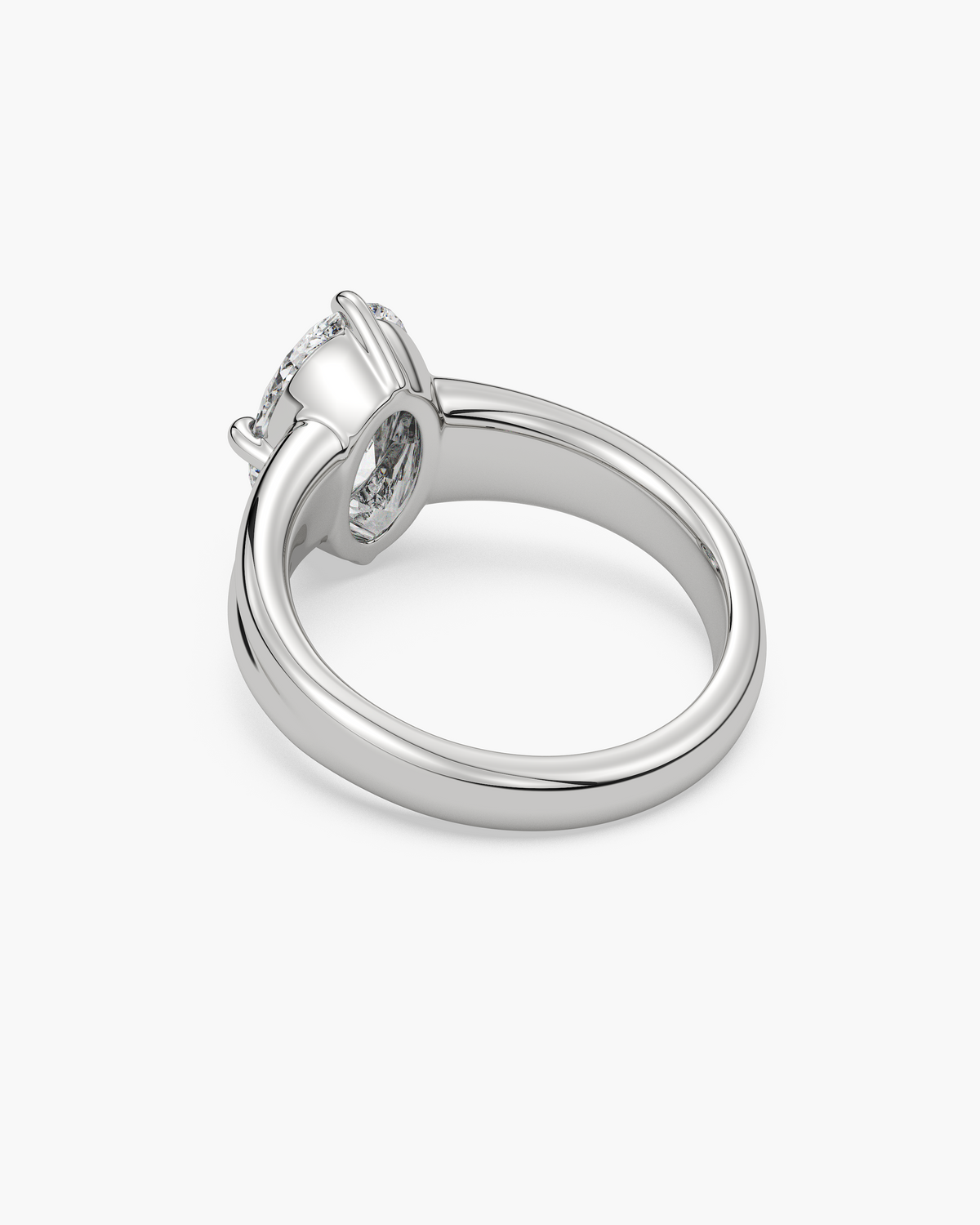 Sen Ribbed oval solitaire engagement ring in 18k white gold, back angle