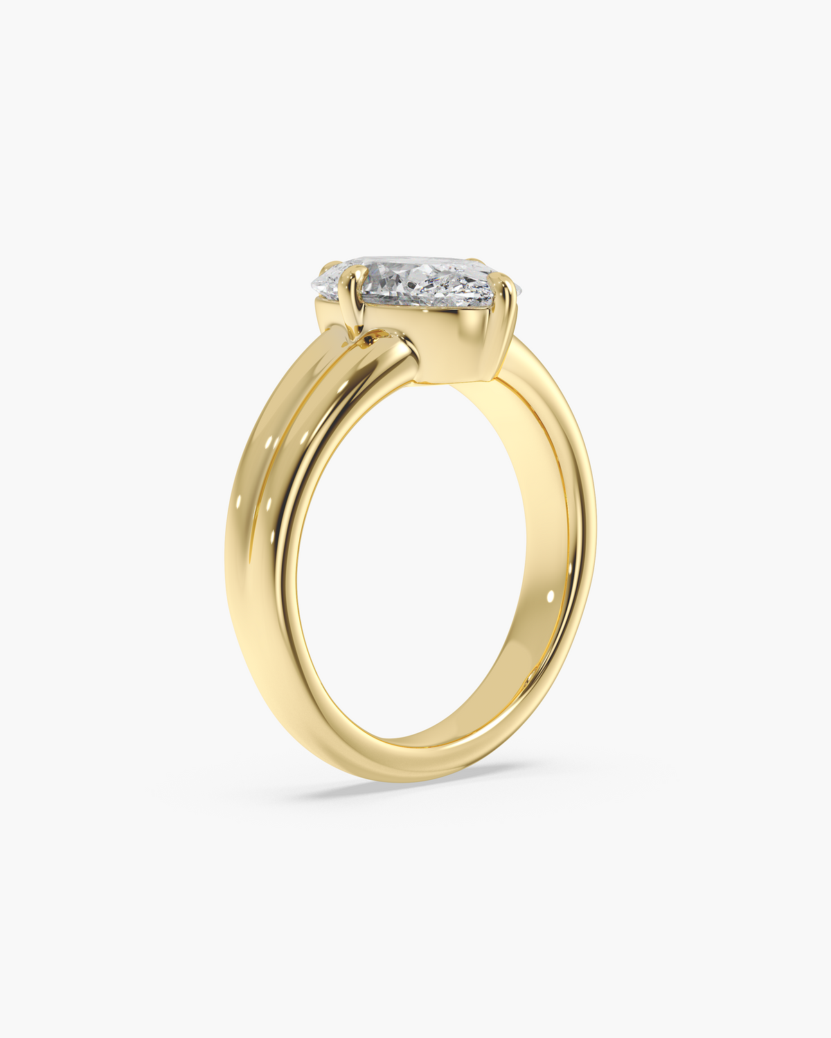 Sen Ribbed oval solitaire engagement ring in 18k yellow gold, front angle